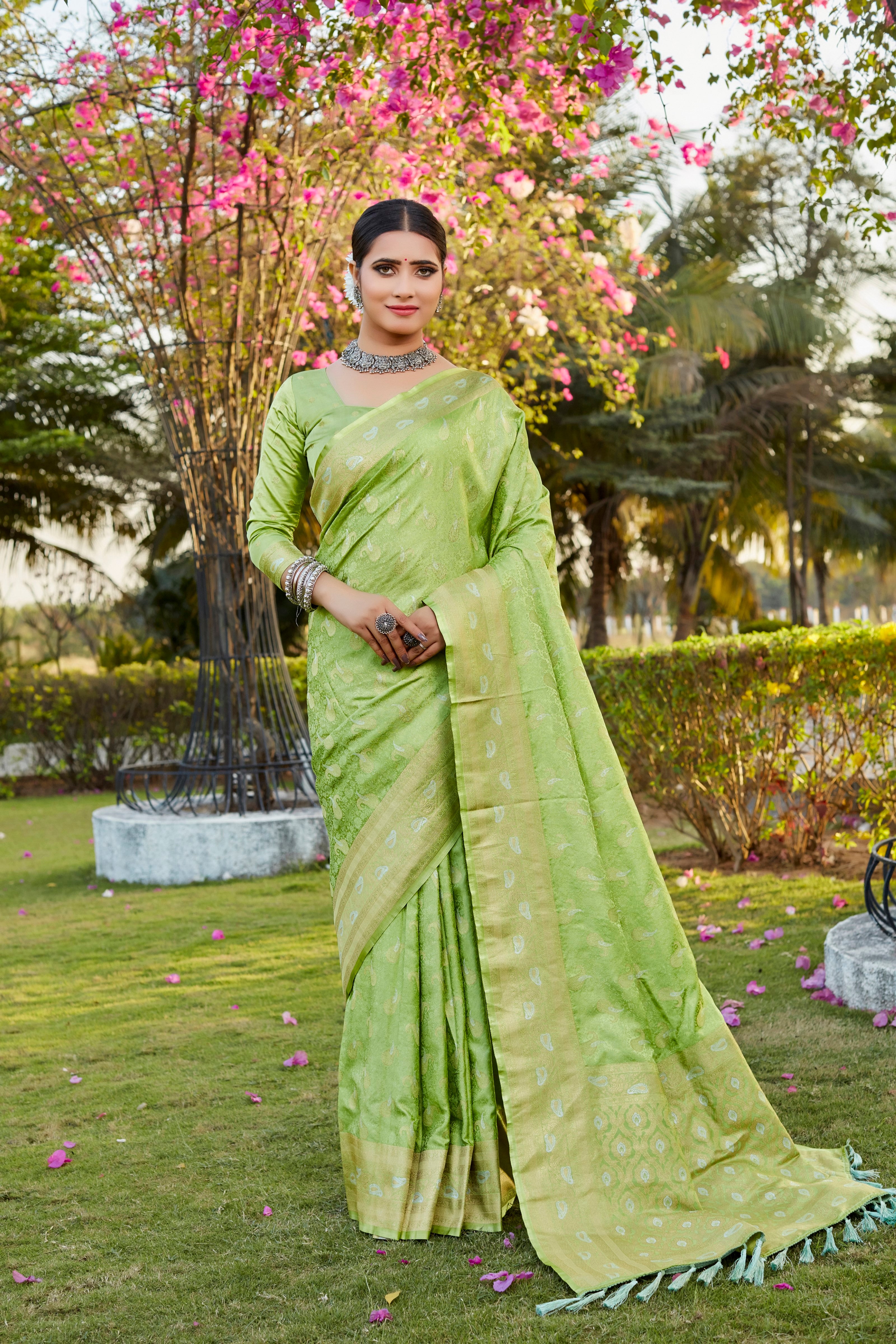 Designer Kanjivaram Soft Satin Silk Zari Weaving Border Saree With Woven Rich Pallu And Blouse