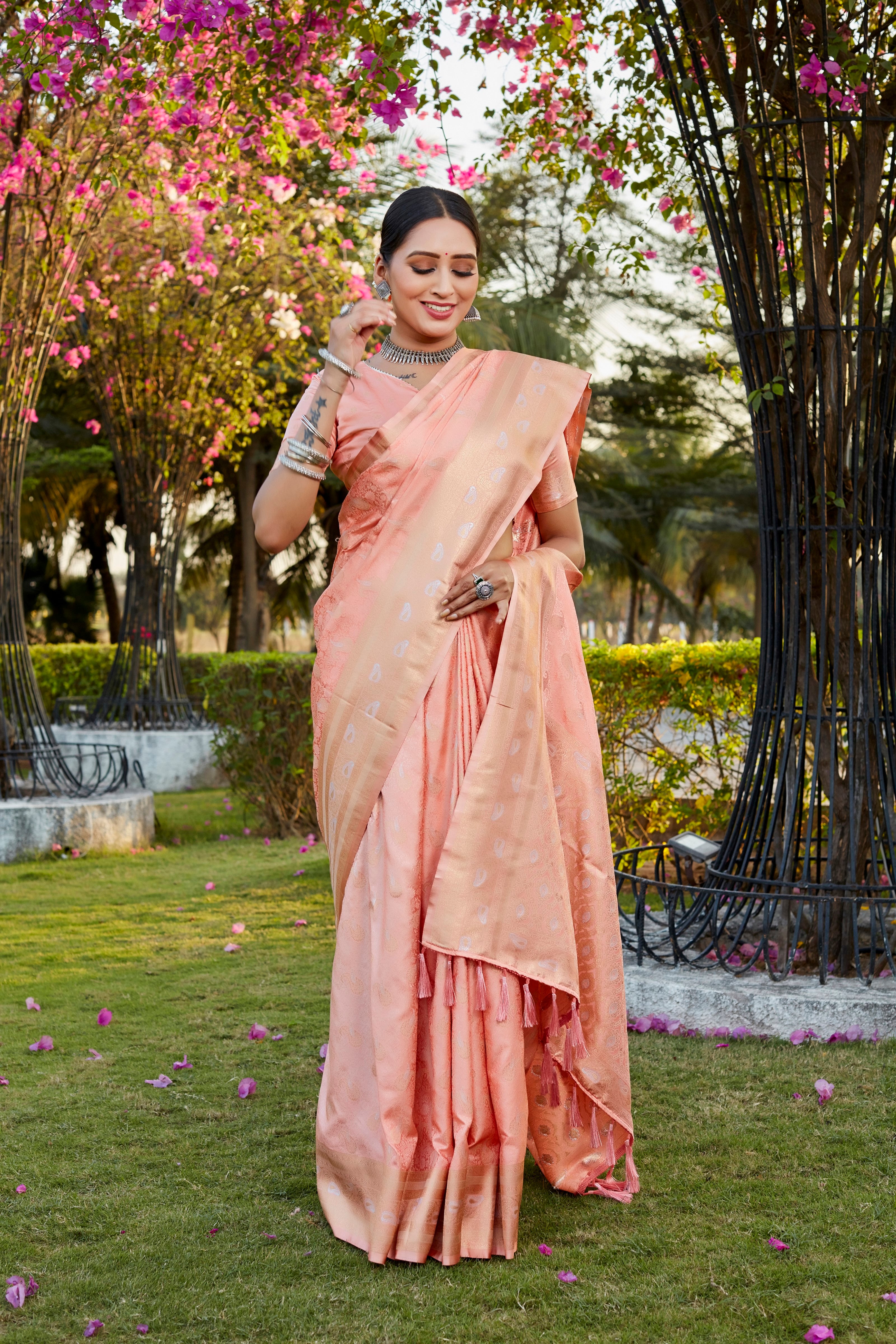 Designer Kanjivaram Soft Satin Silk Zari Weaving Border Saree With Woven Rich Pallu And Blouse