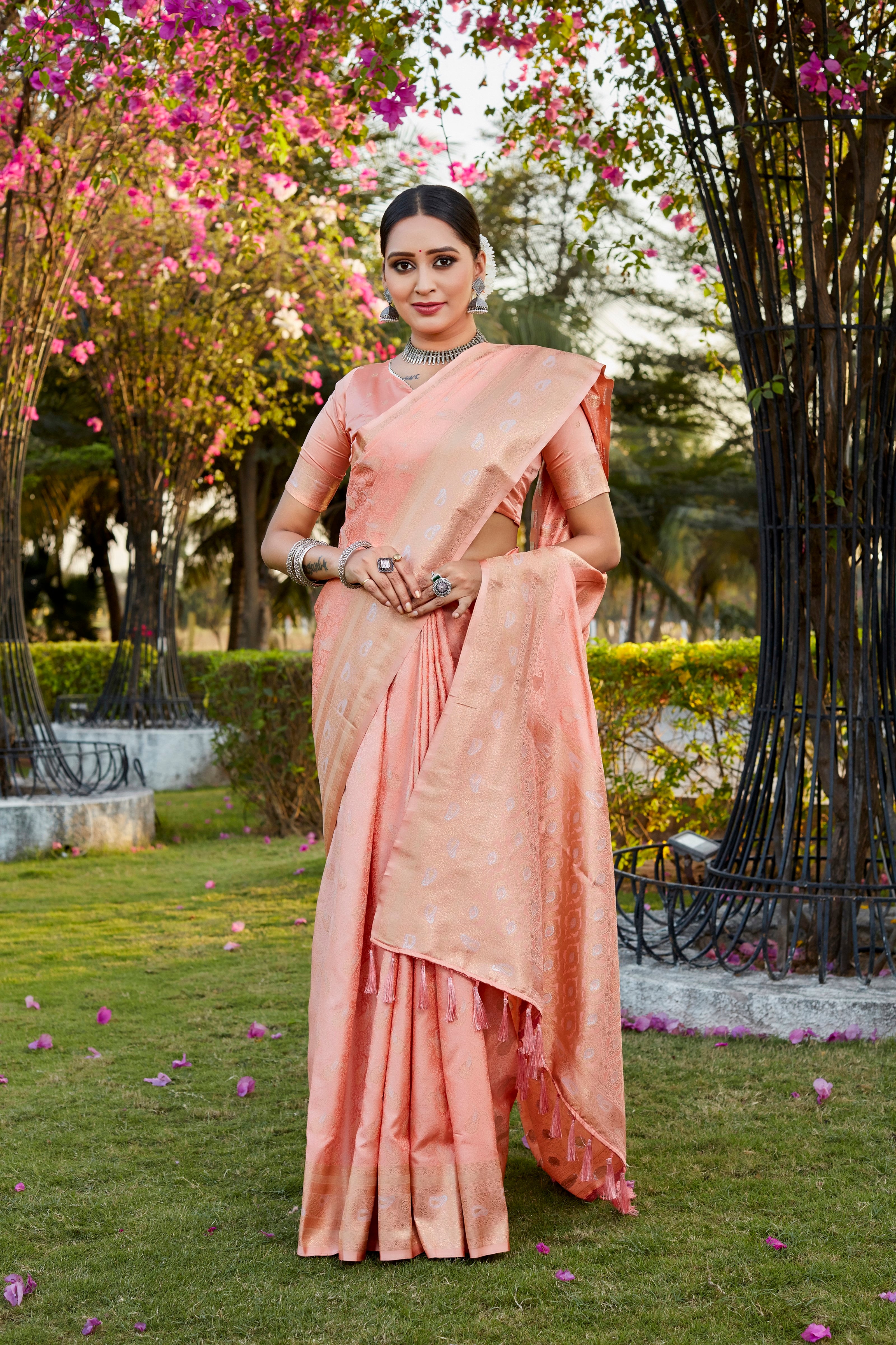 Designer Kanjivaram Soft Satin Silk Zari Weaving Border Saree With Woven Rich Pallu And Blouse