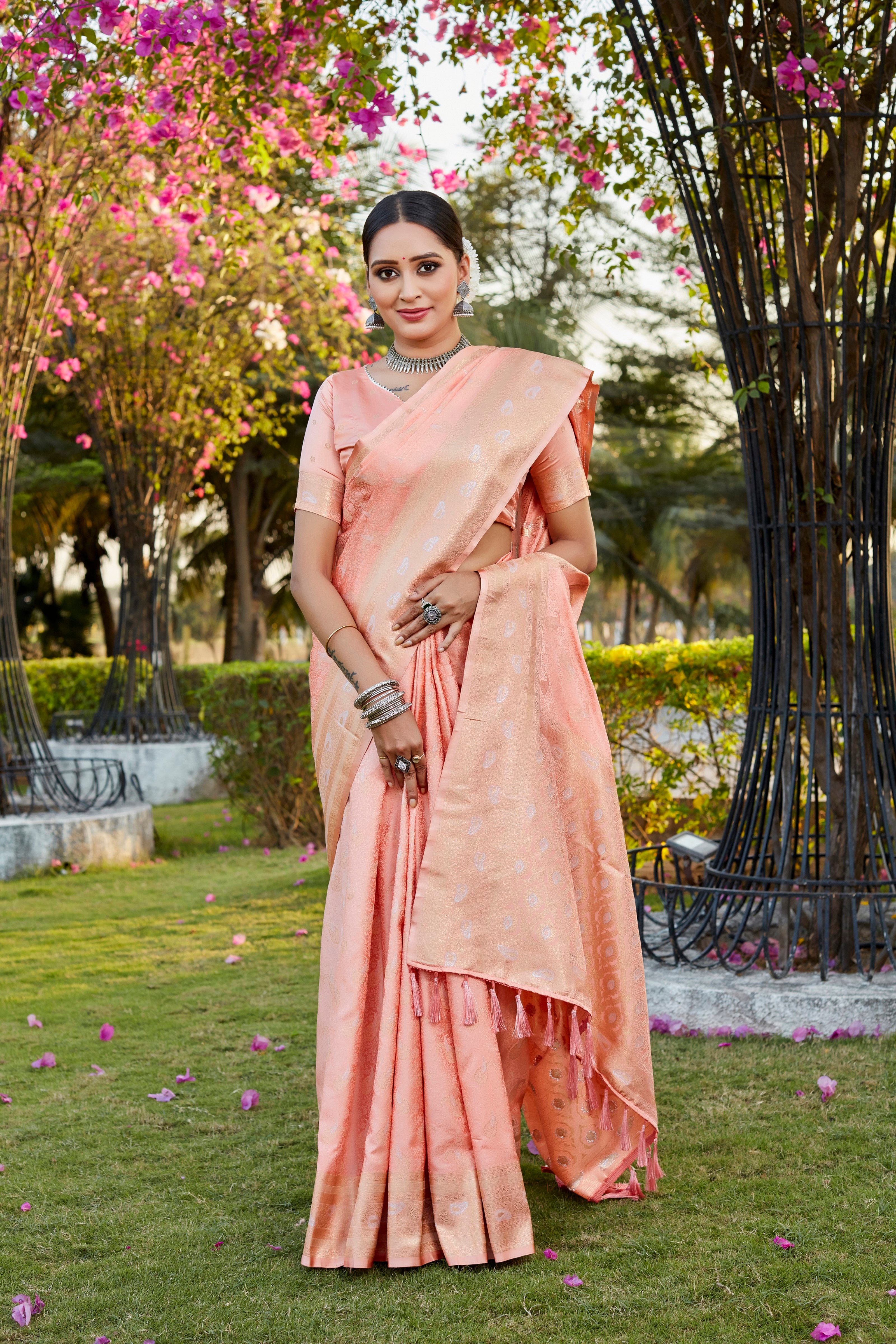 Designer Kanjivaram Soft Satin Silk Zari Weaving Border Saree With Woven Rich Pallu And Blouse