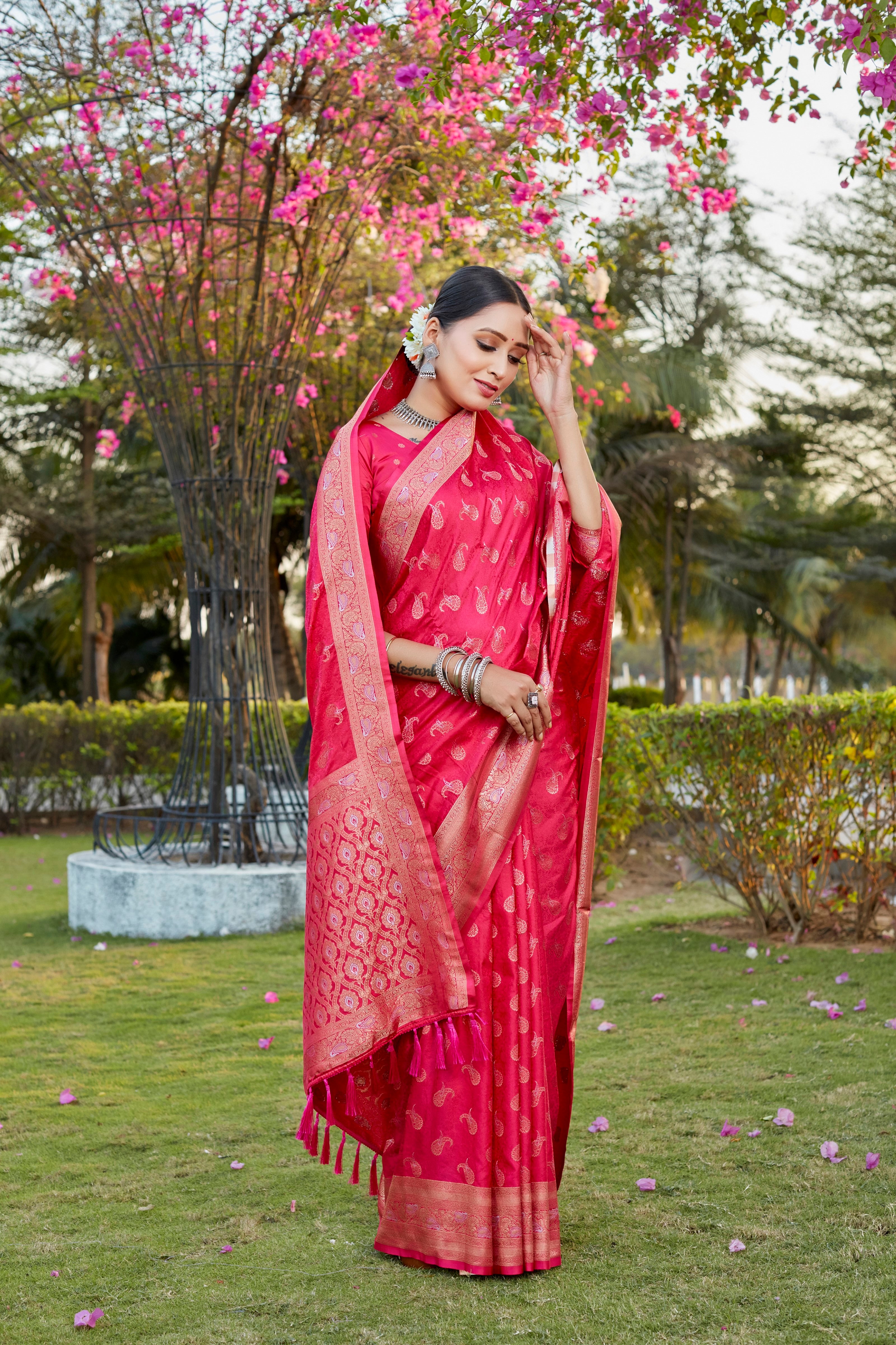 Designer Kanjivaram Soft Satin Silk Zari Weaving Border Saree With Woven Rich Pallu And Blouse