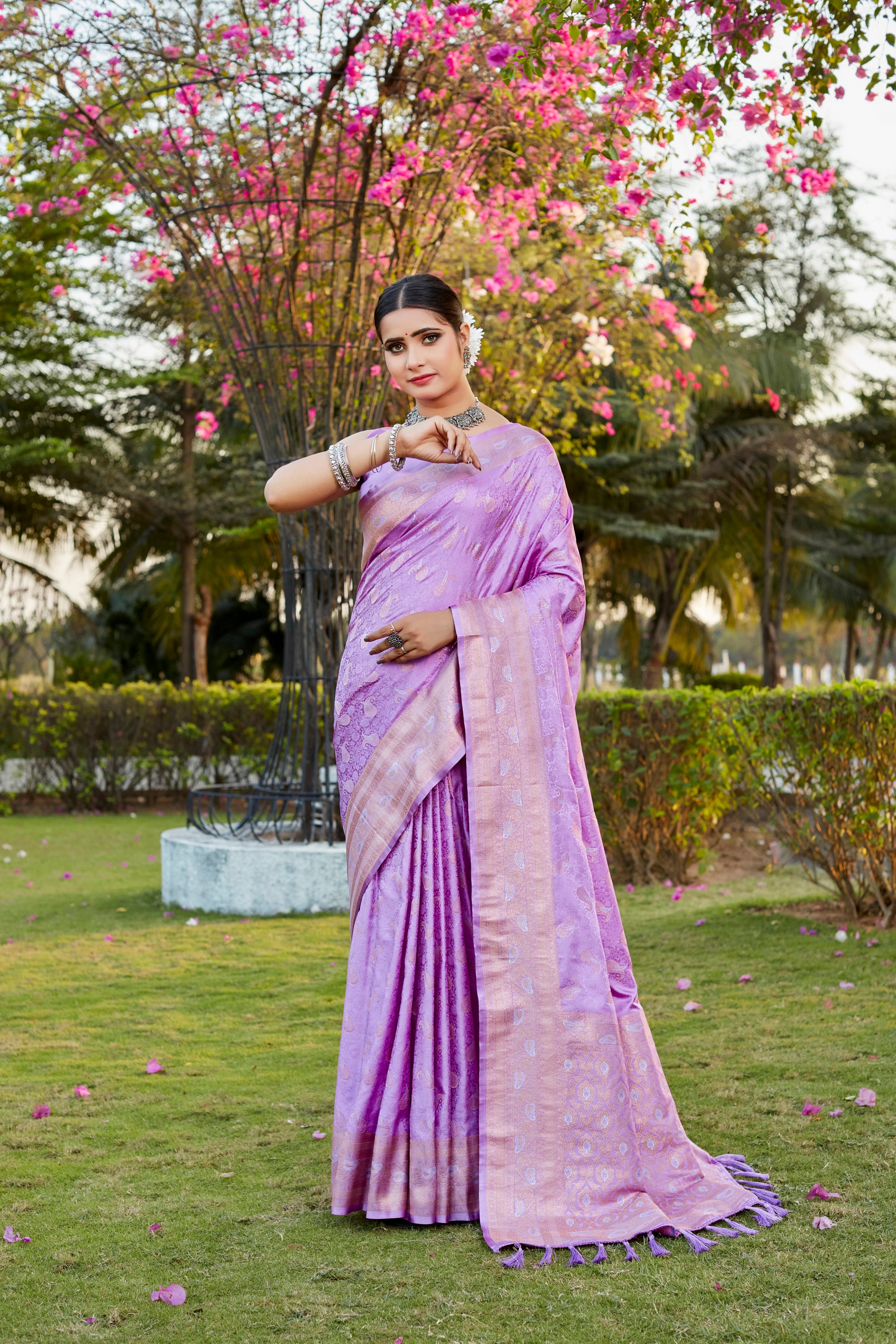 Designer Kanjivaram Soft Satin Silk Zari Weaving Border Saree With Woven Rich Pallu And Blouse