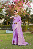 Designer Kanjivaram Soft Satin Silk Zari Weaving Border Saree With Woven Rich Pallu And Blouse