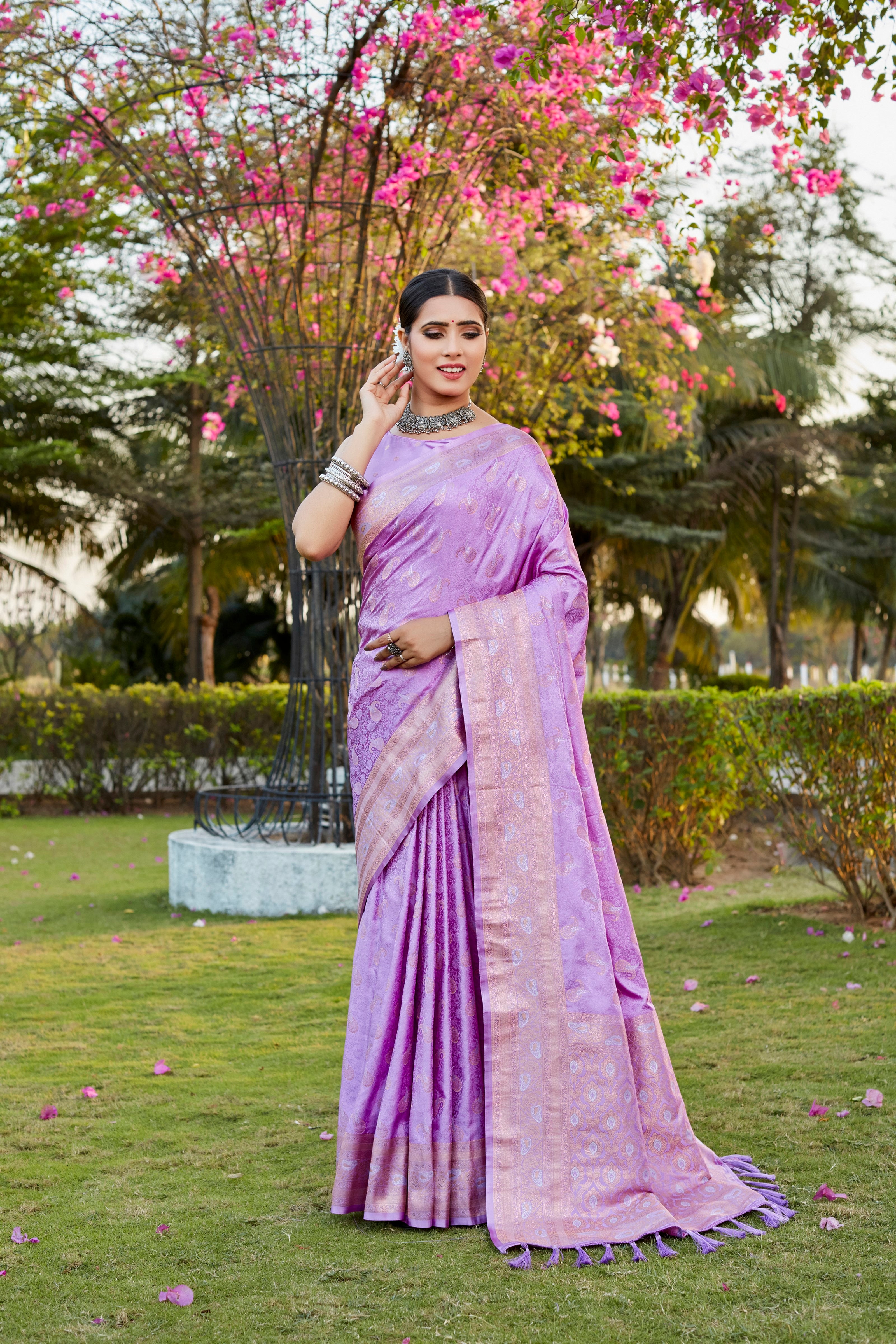 Designer Kanjivaram Soft Satin Silk Zari Weaving Border Saree With Woven Rich Pallu And Blouse