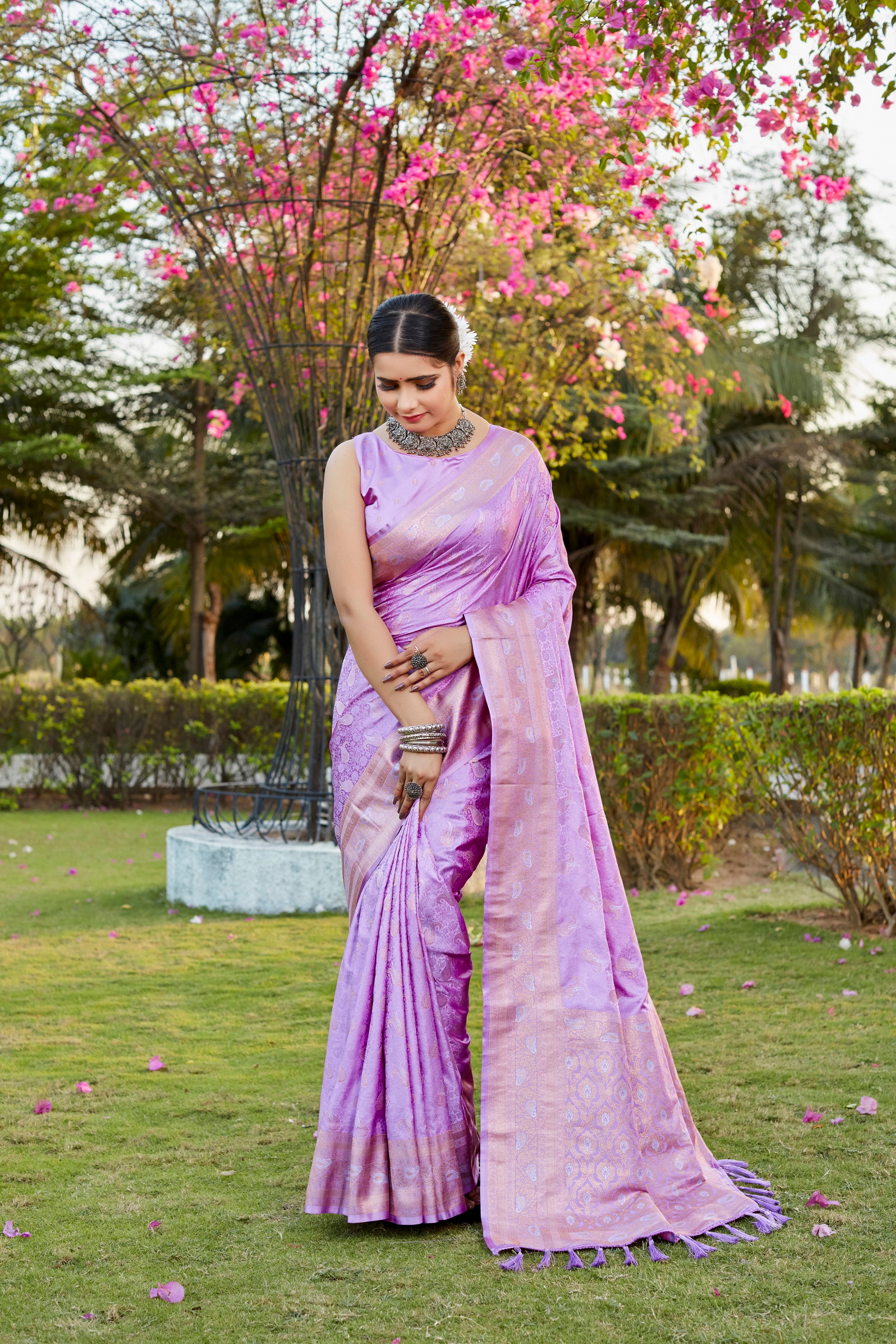 Designer Kanjivaram Soft Satin Silk Zari Weaving Border Saree With Woven Rich Pallu And Blouse