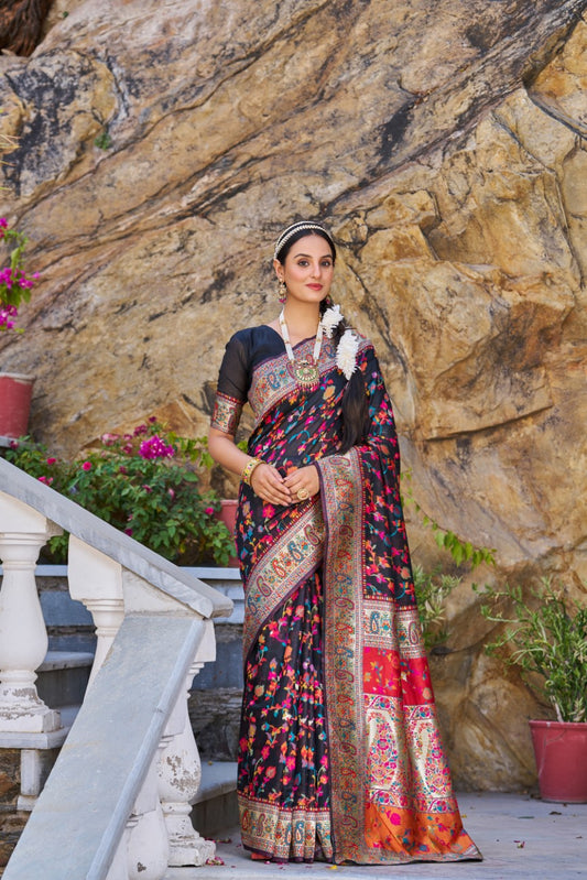 Vsaree Black Cotton Blend Saree And Zari Weaving Designer Border And Pallu With Blouse