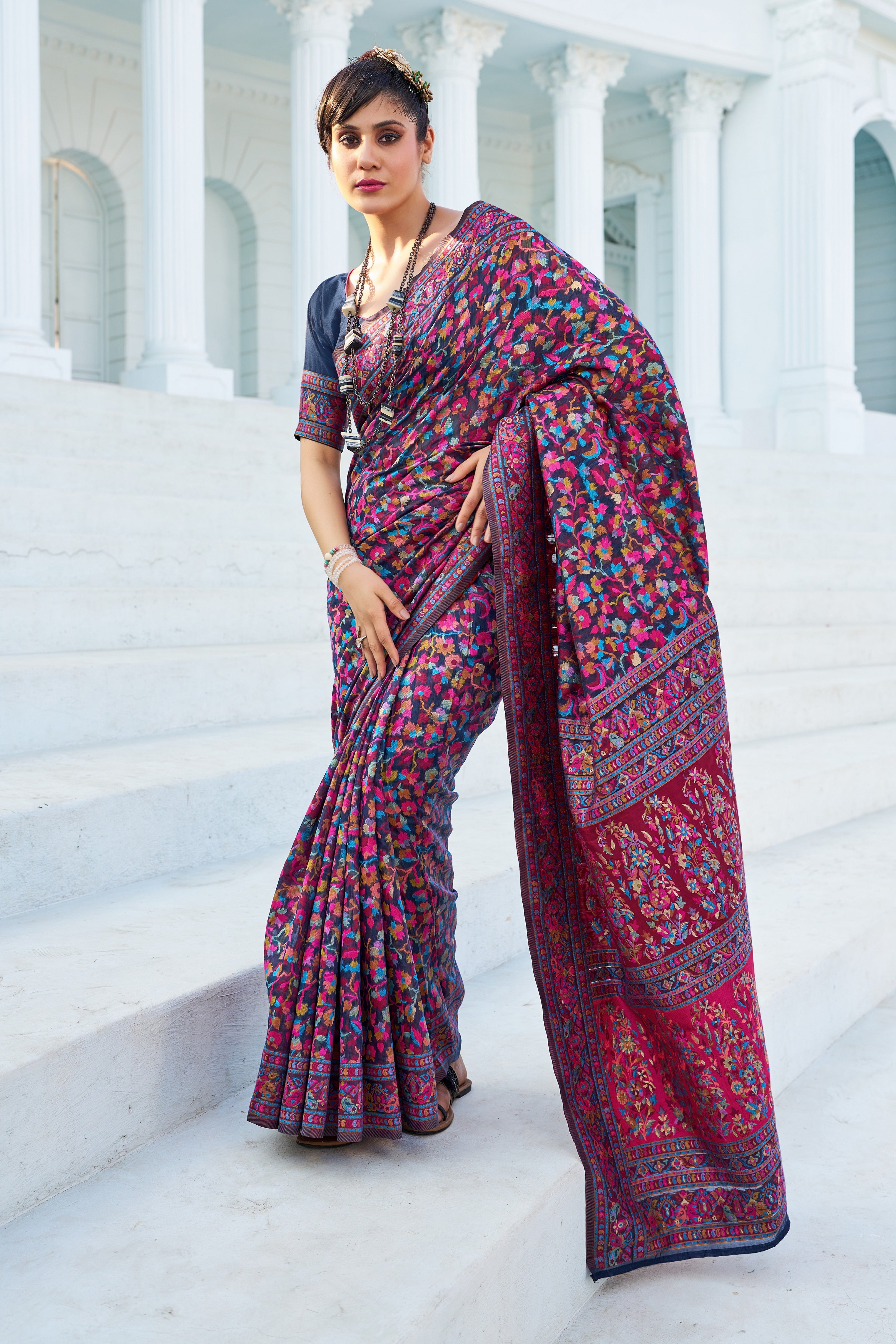 Vsaree Designer Pashmina Silk Saree With Having Rich Pallu And Blouse