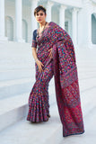 Vsaree Navy Cotton Blend Saree And Zari With Multiple Thread Work Pallu And Boder With Blouse