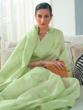 Vsaree Light Green Banarasi Tussar Silk Designer Saree With Banarasi Border And Blouse