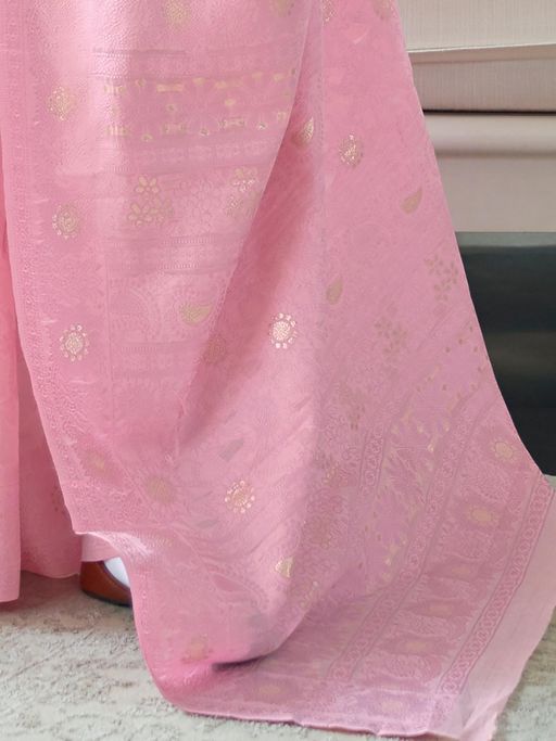 Vsaree Pink Banarasi Tussar Silk Designer Saree With Banarasi Border And Blouse