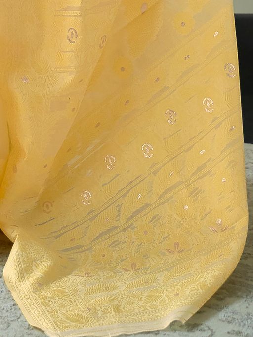 Vsaree Yellow Banarasi Tussar Silk Designer Saree With Banarasi Border And Blouse