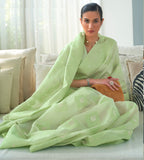 Vsaree Light Green Banarasi Tussar Silk Designer Saree With Banarasi Border And Blouse