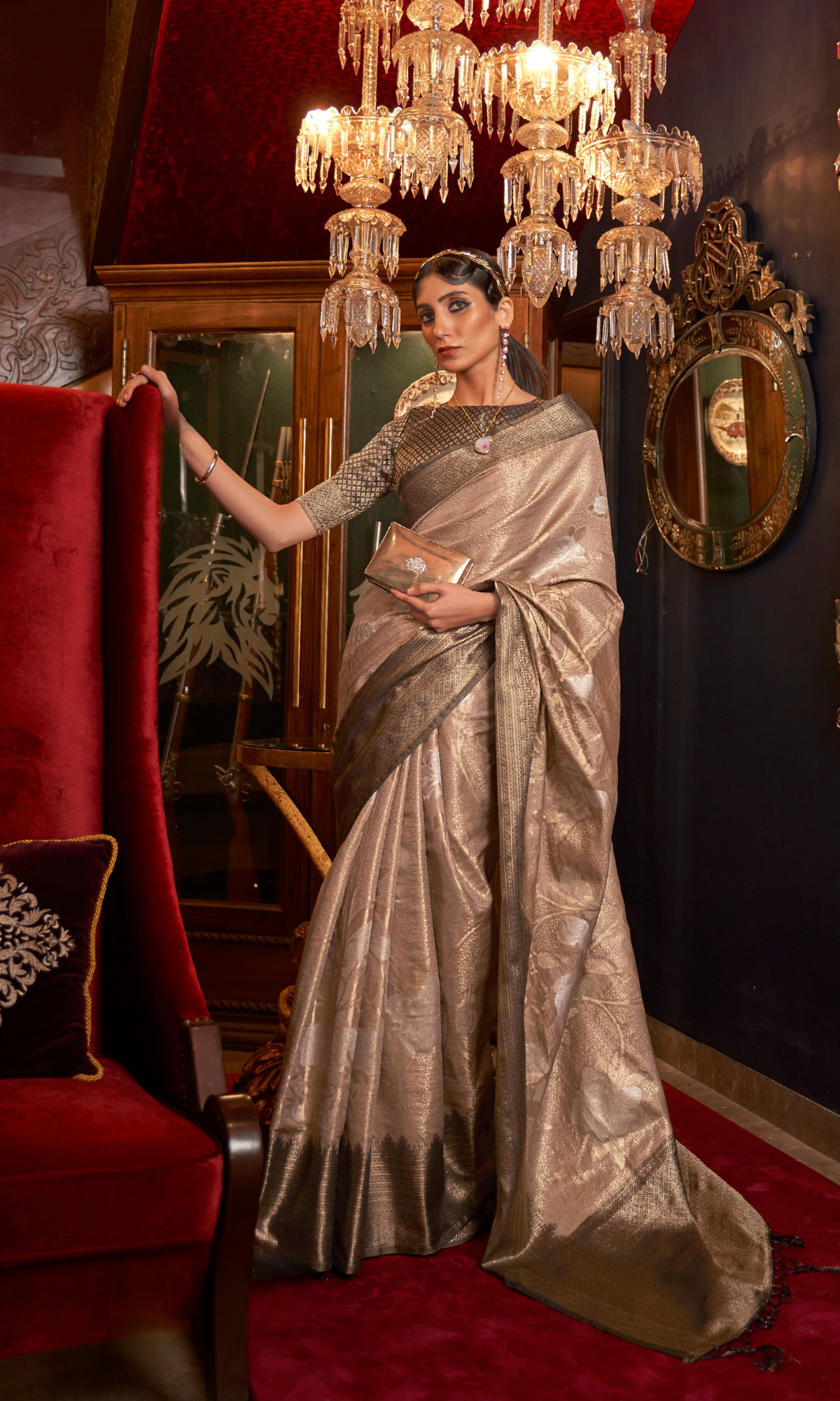 Vsaree Brown Banarasi Silk Zari Weaving Work With Banarasi Design Saree And Blouse