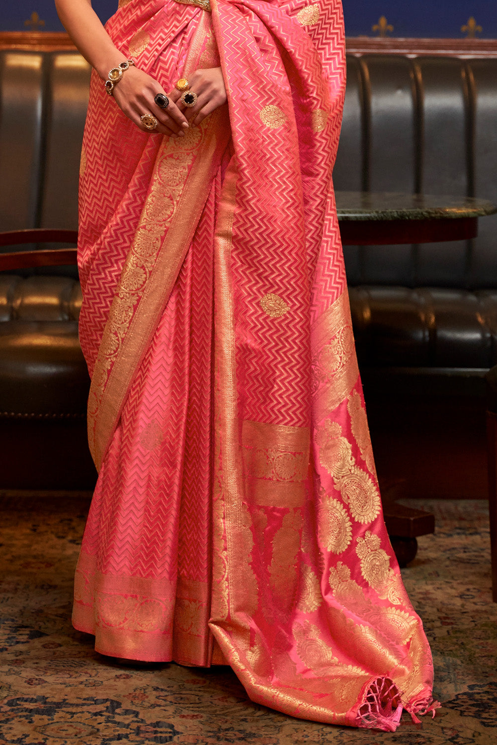 Vsaree Peach Banarasi Silk Designer Saree With Banarasi Border And Blouse