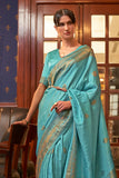 Vsaree Sky Blue Banarasi Silk Designer Saree With Banarasi Border And Blouse