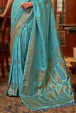 Vsaree Sky Blue Banarasi Silk Designer Saree With Banarasi Border And Blouse