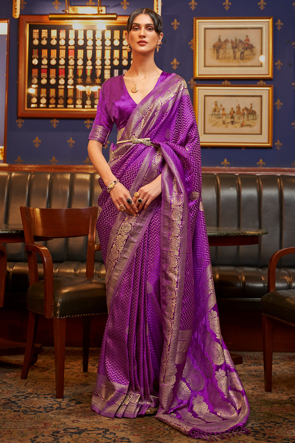 Vsaree Purple Banarasi Silk Designer Saree With Banarasi Border And Blouse