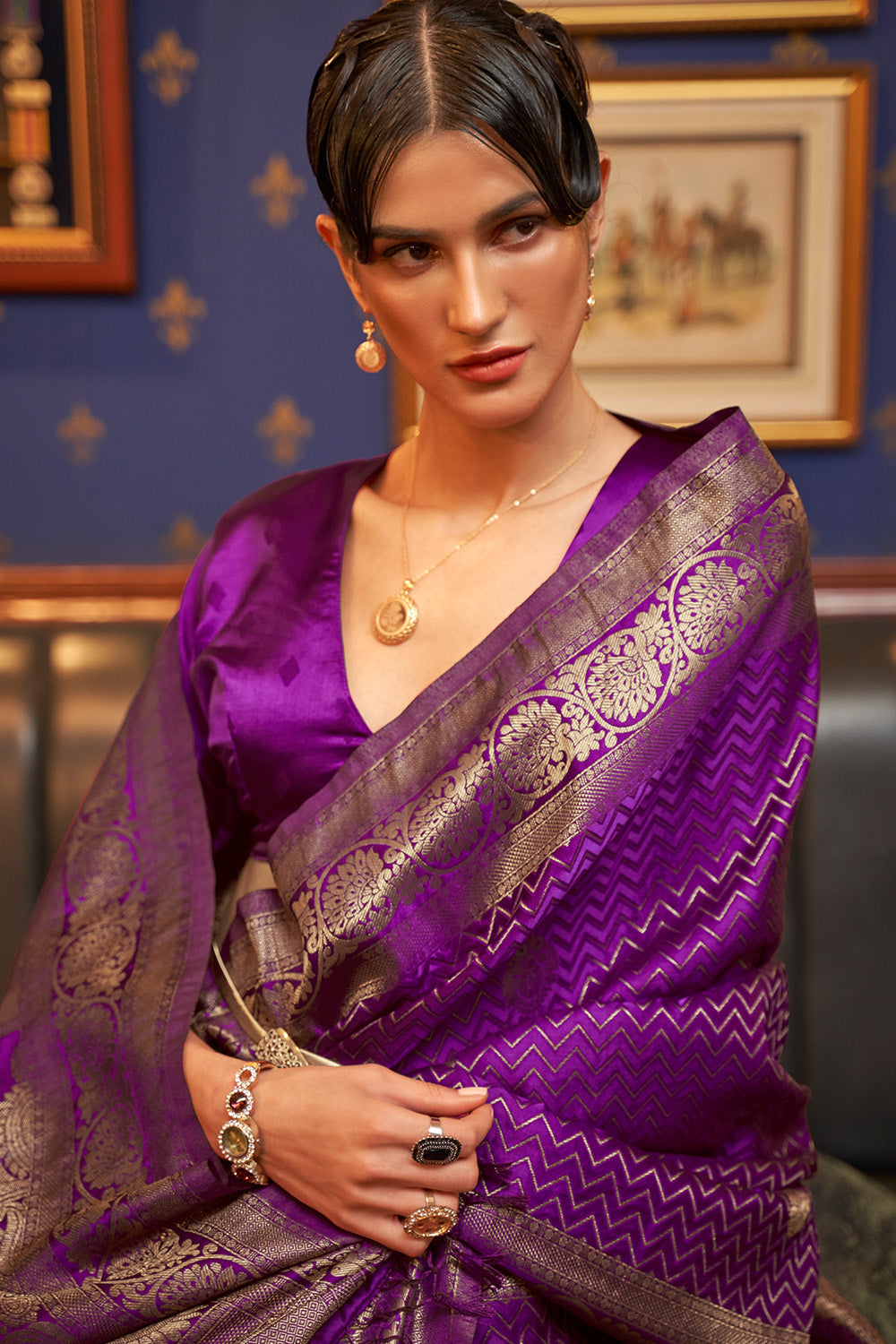 Vsaree Purple Banarasi Silk Designer Saree With Banarasi Border And Blouse