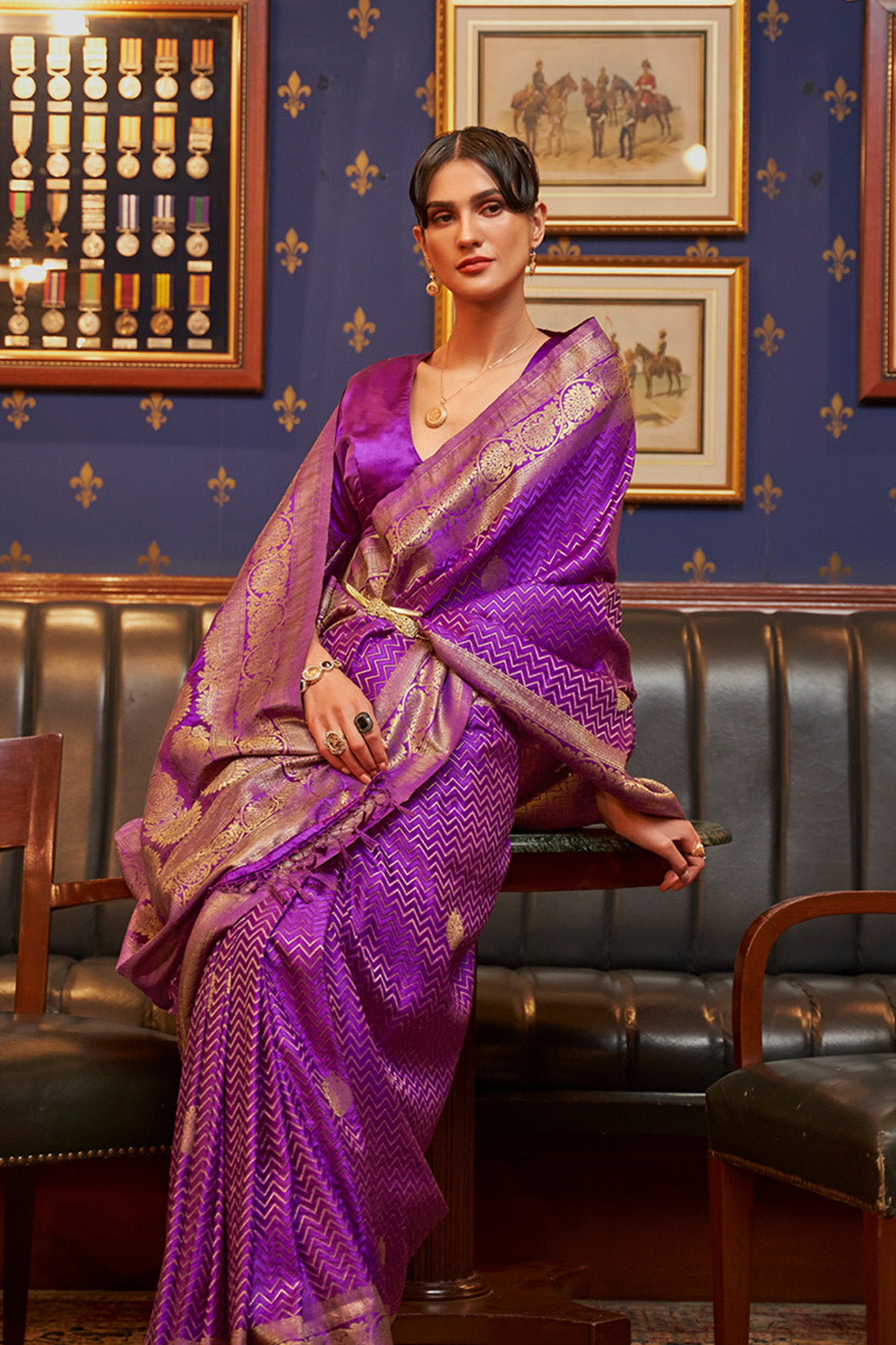 Vsaree Purple Banarasi Silk Designer Saree With Banarasi Border And Blouse