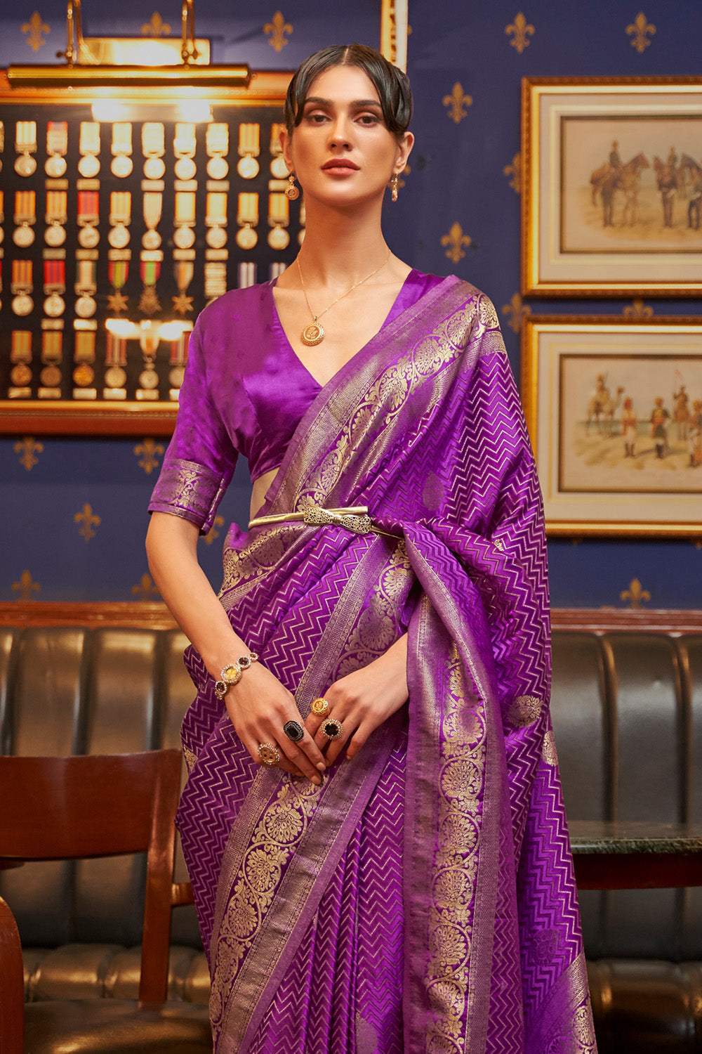 Vsaree Purple Banarasi Silk Designer Saree With Banarasi Border And Blouse