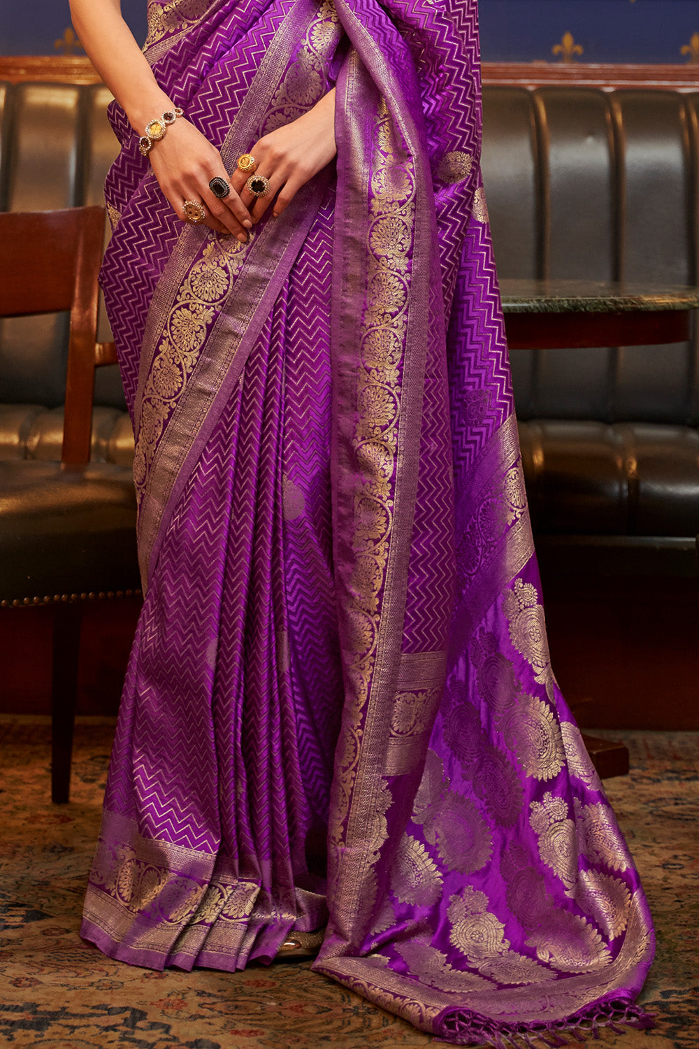 Vsaree Purple Banarasi Silk Designer Saree With Banarasi Border And Blouse