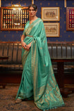 Vsaree Sea Green Banarasi Silk Designer Saree With Banarasi Border And Blouse