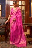 Vsaree Pink Banarasi Silk Designer Saree With Banarasi Border And Blouse