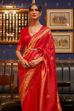 Vsaree Red Banarasi Silk Designer Saree With Banarasi Border And Blouse