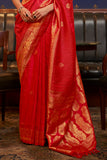 Vsaree Red Banarasi Silk Designer Saree With Banarasi Border And Blouse