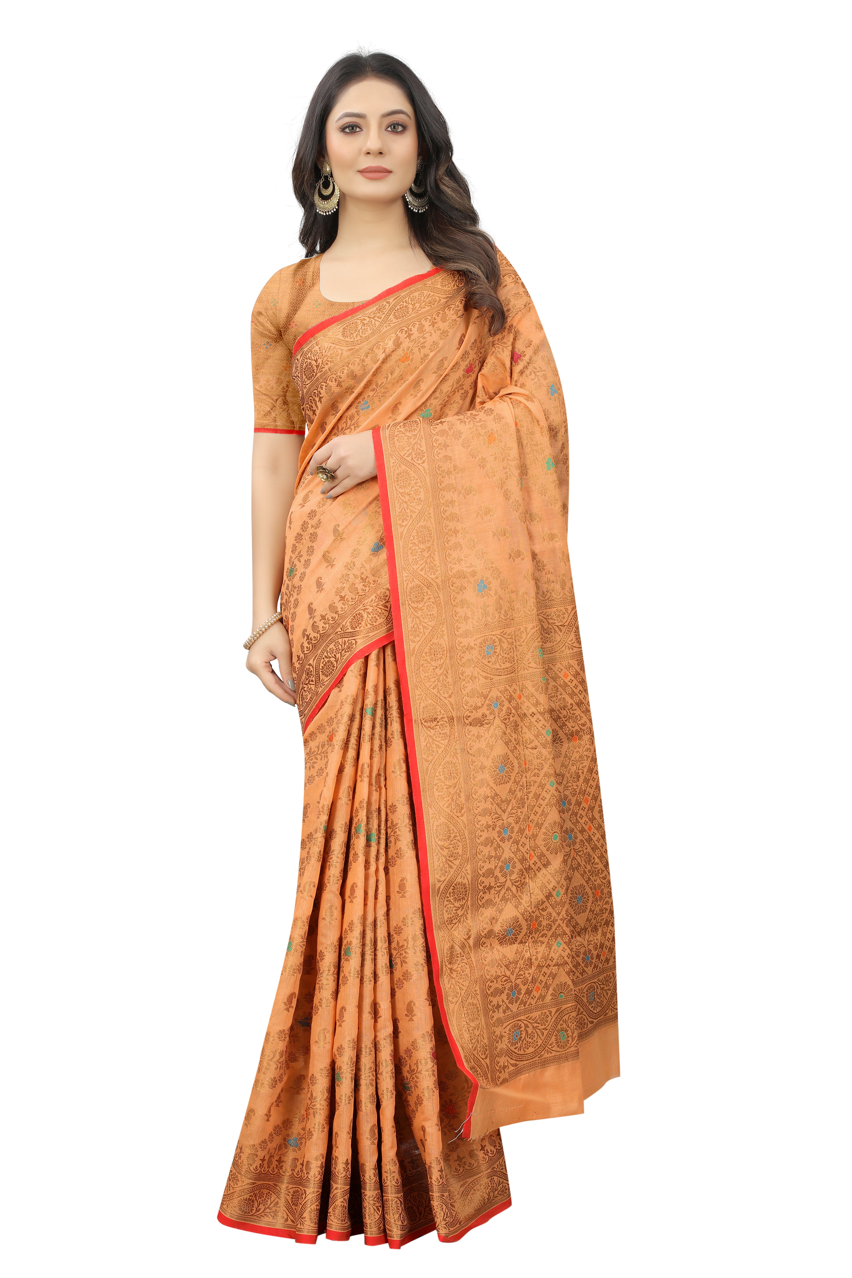 Vsaree Banarasi Cotton Blend Saree With Designer Border And Blouse