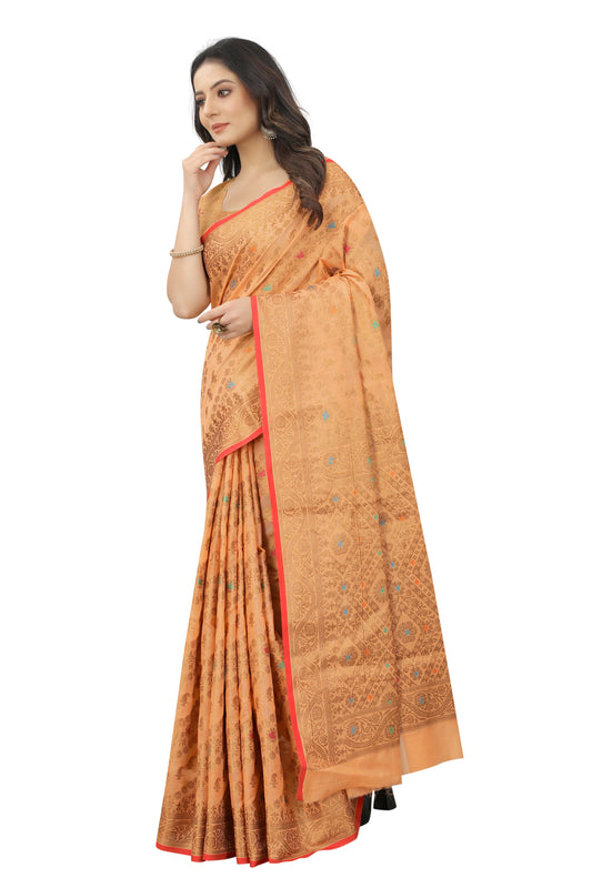 Vsaree Banarasi Cotton Blend Saree With Designer Border And Blouse