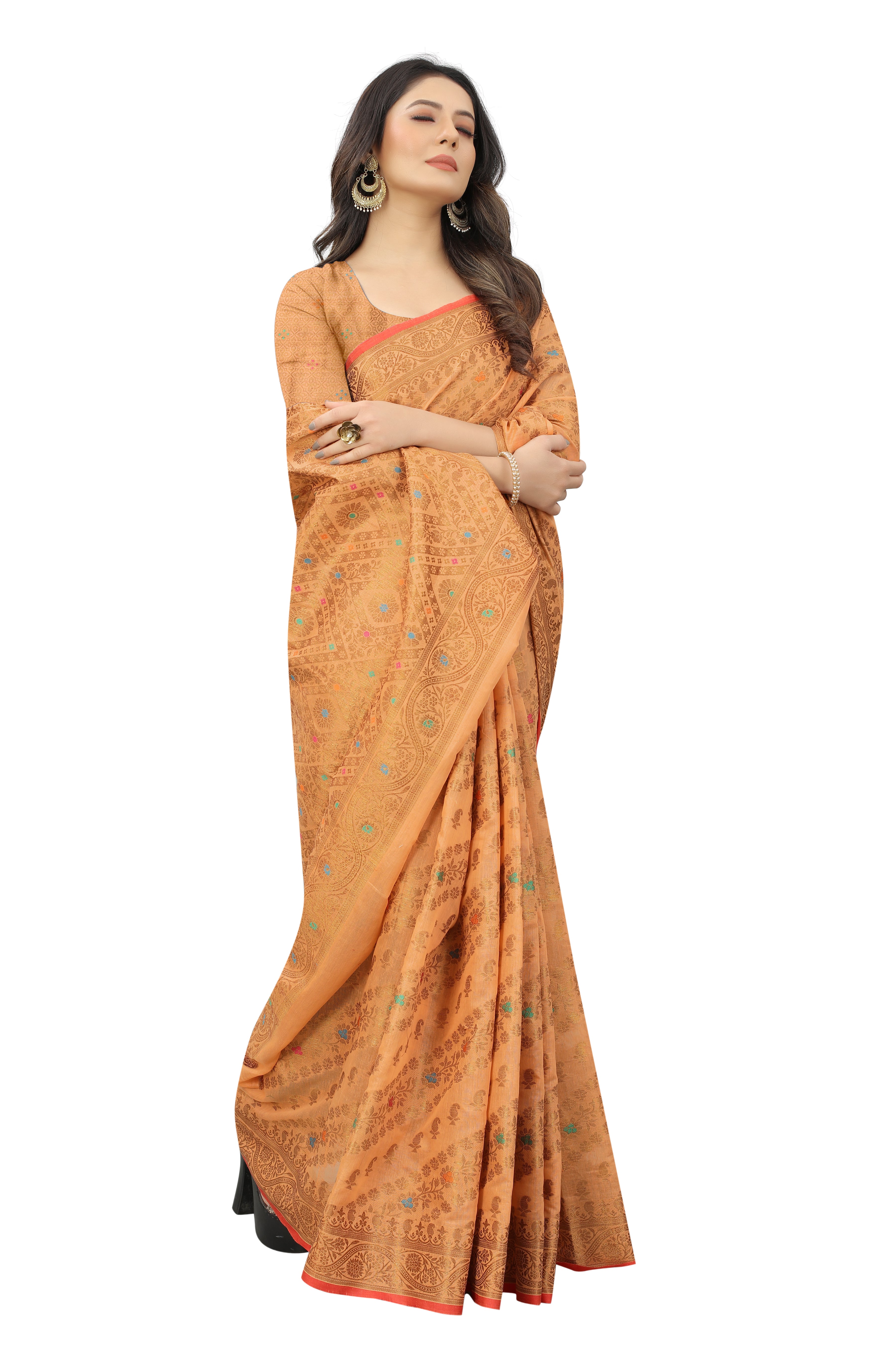 Vsaree Banarasi Cotton Blend Saree With Designer Border And Blouse