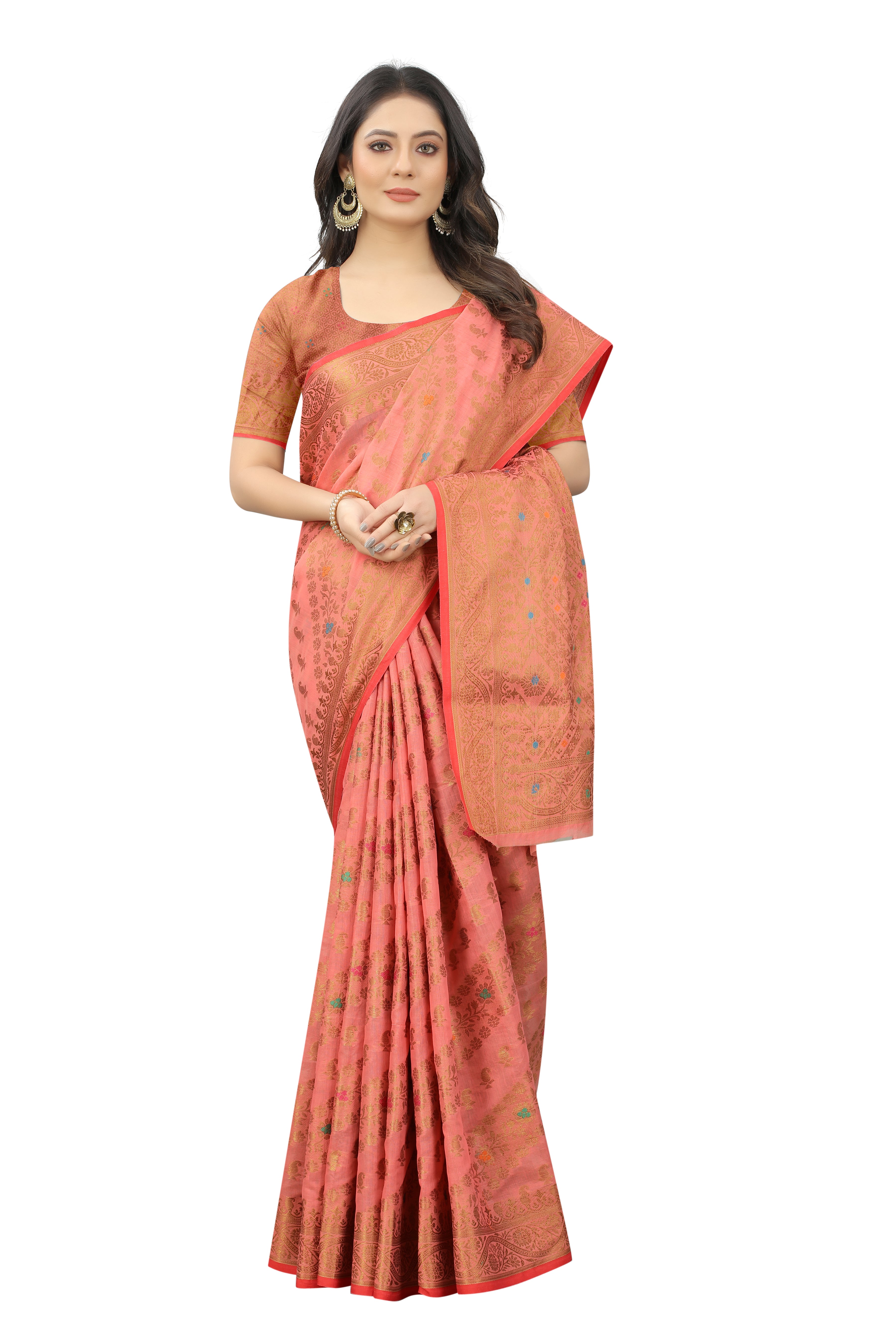 Vsaree Banarasi Cotton Blend Saree With Designer Border And Blouse