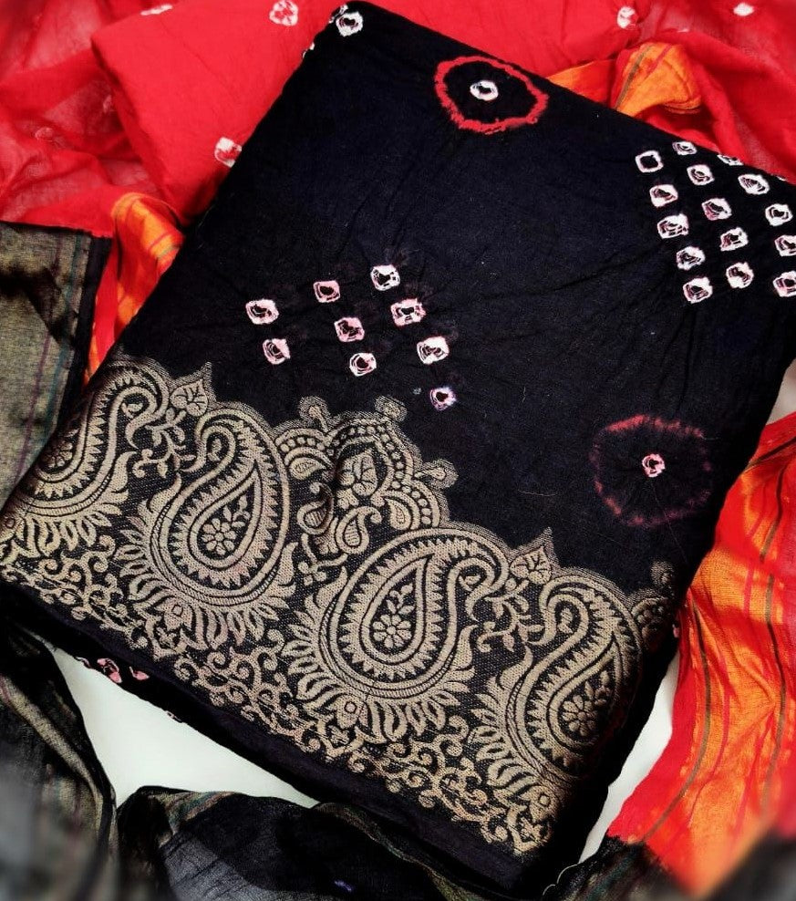 Zooara Black Color Cotton Function And Wedding Dress Matrials With Bottom And Dupatta