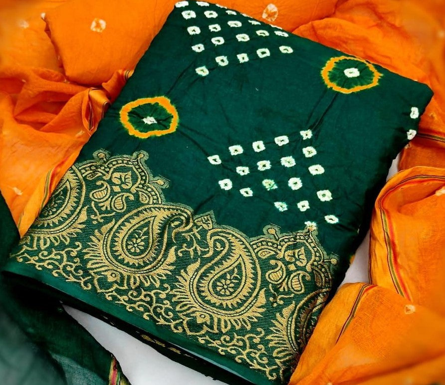 Zooara Green Color Cotton Function And Wedding Dress Matrials With Bottom And Dupatta