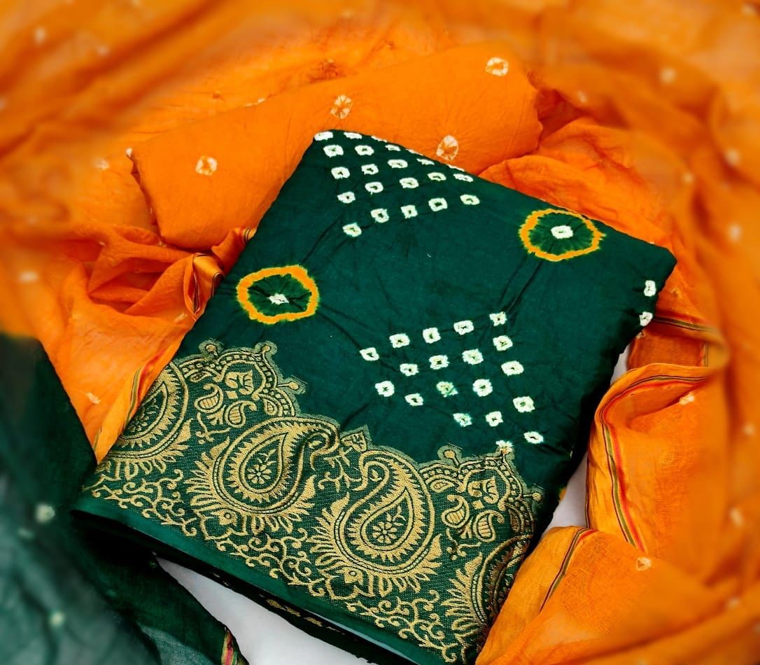 Zooara Green Color Cotton Function And Wedding Dress Matrials With Bottom And Dupatta