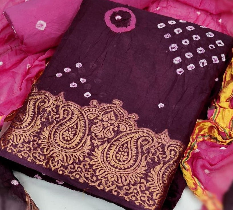 Zooara Wine Color Cotton Function And Wedding Dress Matrials With Bottom And Dupatta