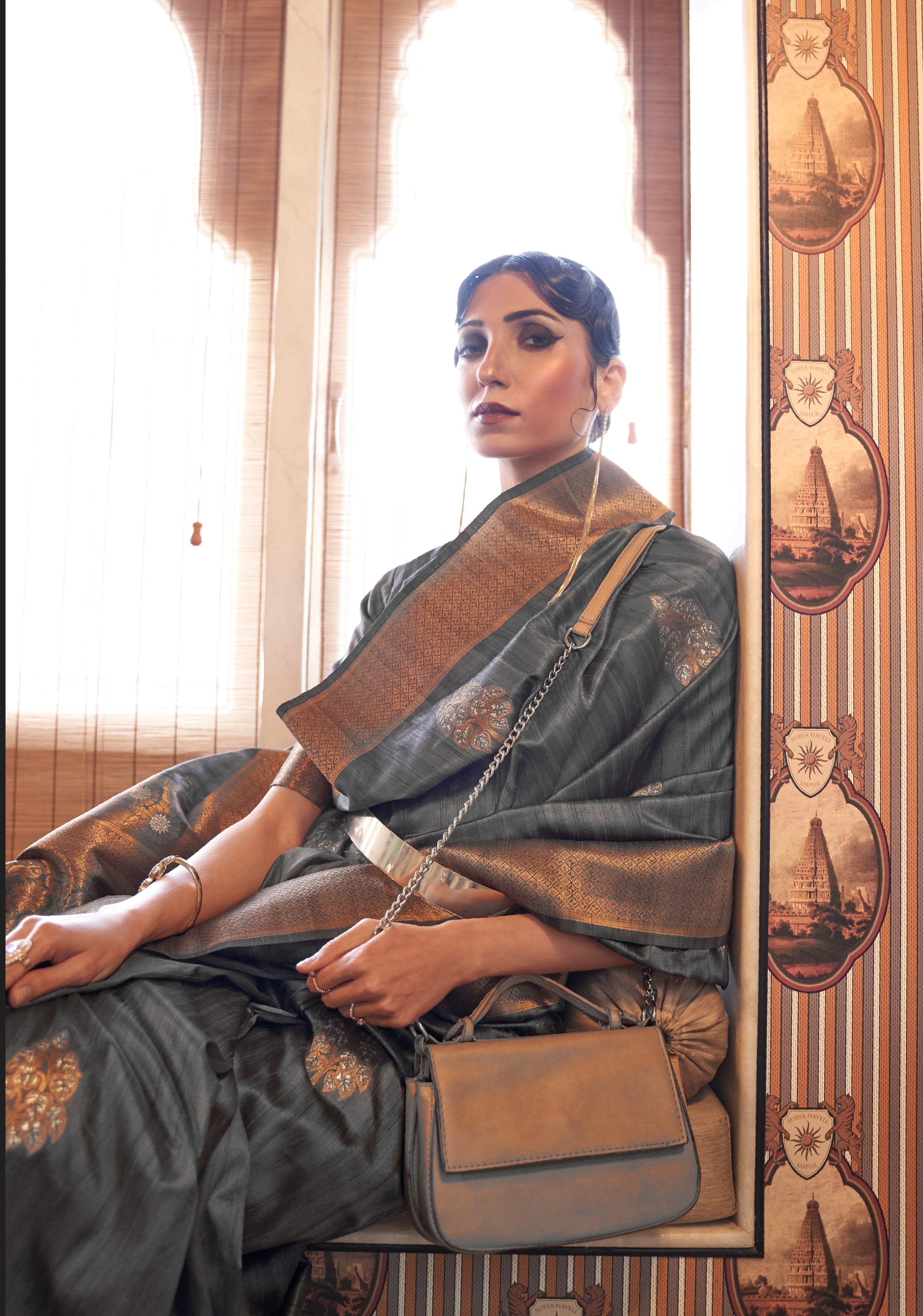 Vsaree Grey Banarasi Silk Designer Saree With Banarasi Border And Blouse