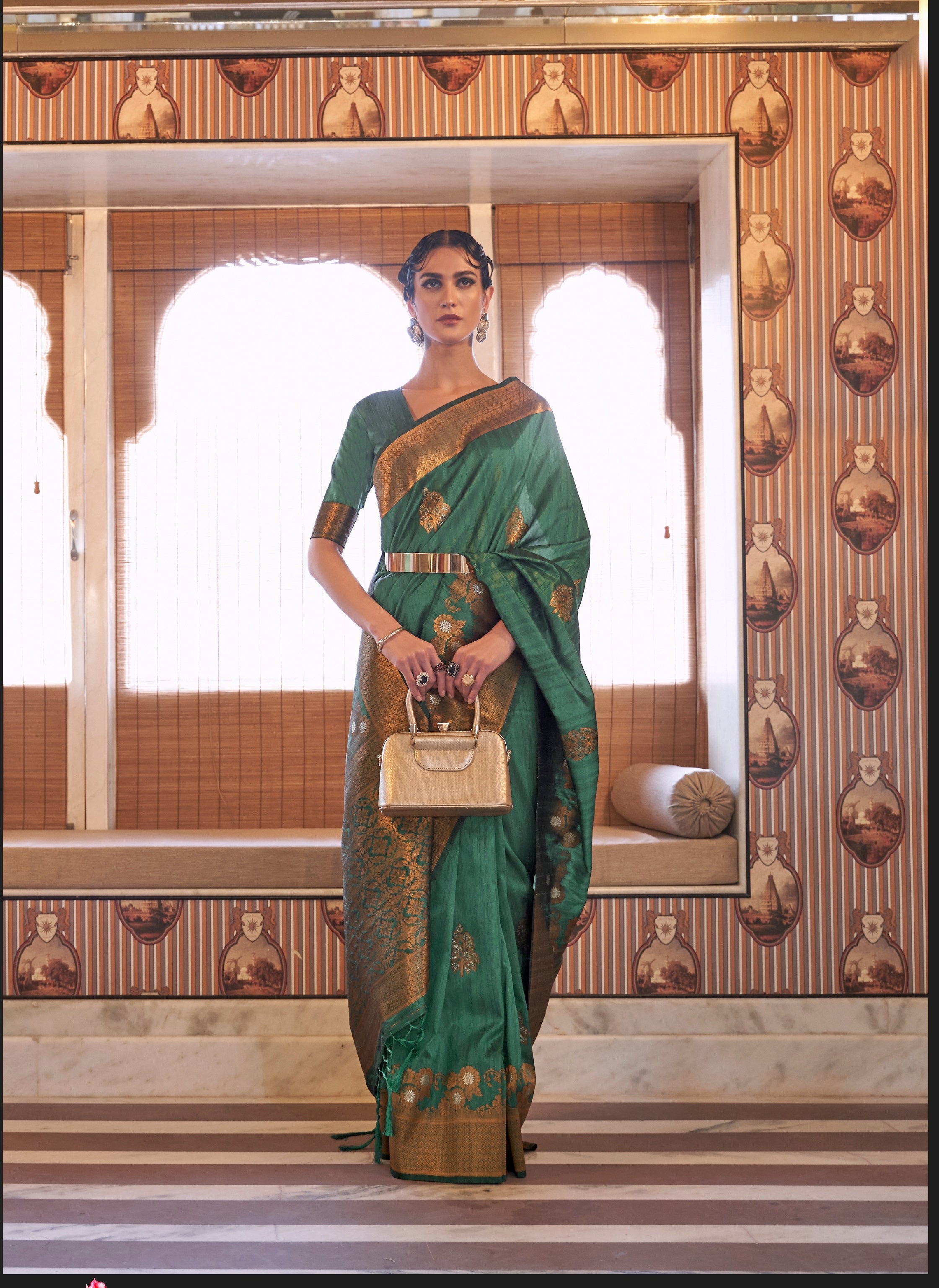 Vsaree Green Banarasi Silk Designer Saree With Banarasi Border And Blouse