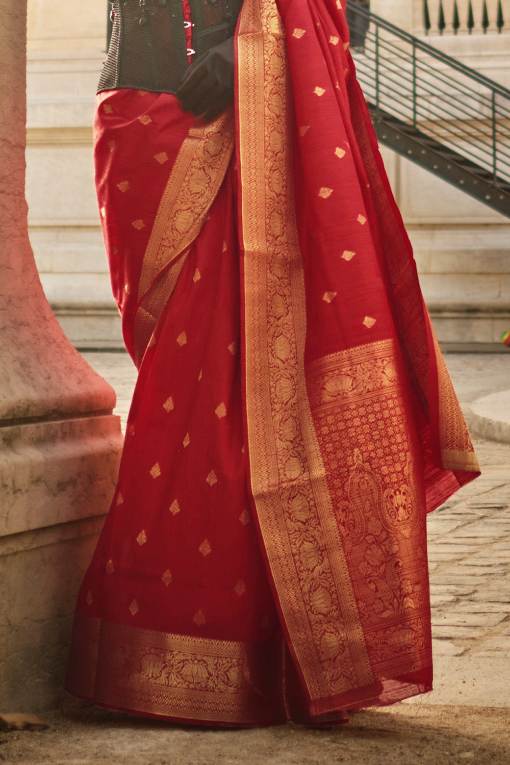 Vsaree Red Banarasi Silk Designer Saree With Banarasi Border And Blouse