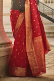 Vsaree Red Banarasi Silk Designer Saree With Banarasi Border And Blouse