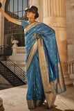 Vsaree Blue Banarasi Silk Designer Saree With Banarasi Border And Blouse