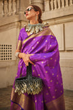 Vsaree Purple Banarasi Silk Designer Saree With Banarasi Border And Blouse