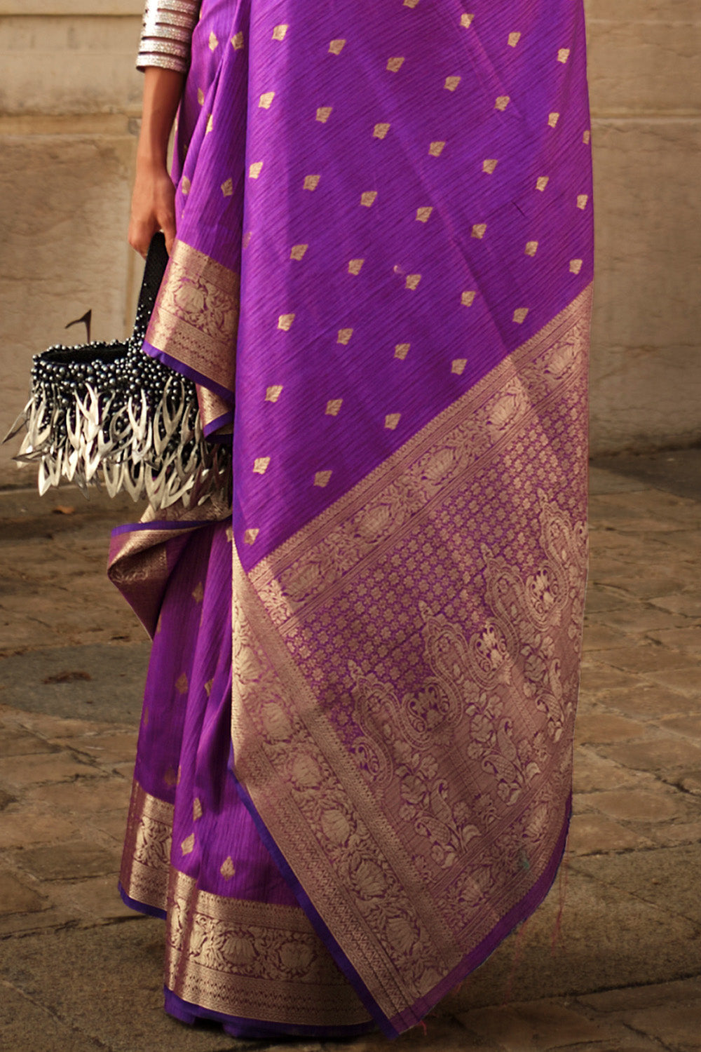 Vsaree Purple Banarasi Silk Designer Saree With Banarasi Border And Blouse