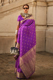 Vsaree Purple Banarasi Silk Designer Saree With Banarasi Border And Blouse