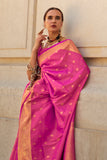 Vsaree Rani Pink Banarasi Silk Designer Saree With Banarasi Border And Blouse