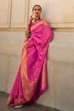 Vsaree Rani Pink Banarasi Silk Designer Saree With Banarasi Border And Blouse