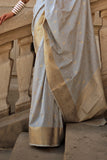 Vsaree Grey Banarasi Silk Designer Saree With Banarasi Border And Blouse