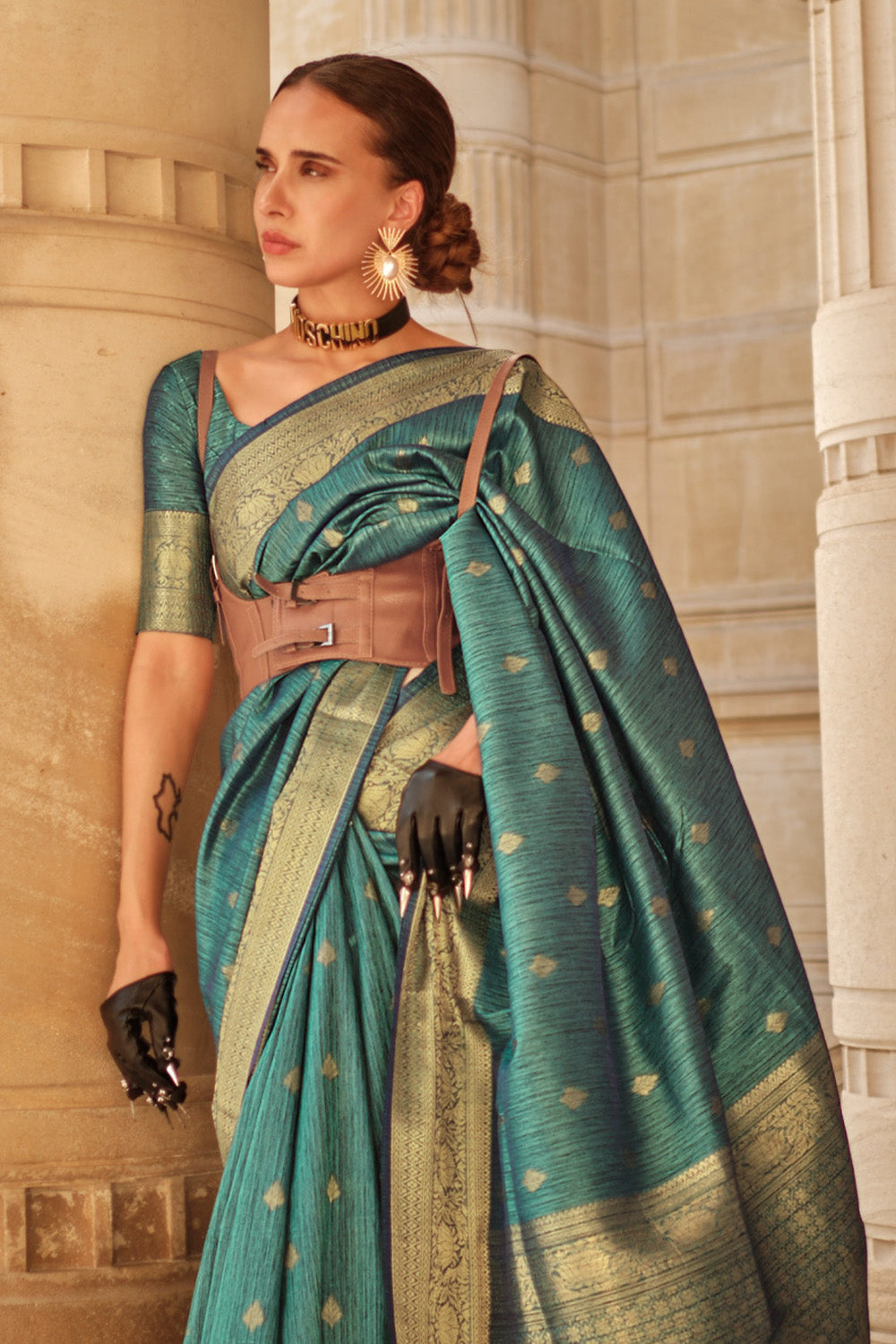 Vsaree Green Banarasi Silk Designer Saree With Banarasi Border And Blouse