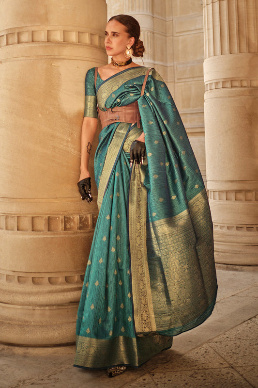 Vsaree Green Banarasi Silk Designer Saree With Banarasi Border And Blouse